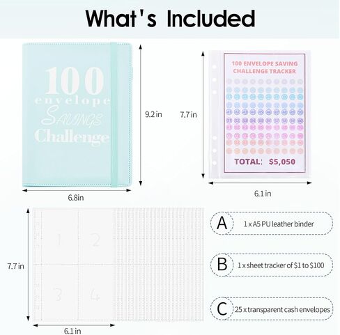 100 مظروف تحدي الموثق، كتاب تحدي توفير المال للميزانية مع مظاريف نقدية لمخطط الميزانية لتوفير 5,050 دولارًا (أسود) in Kuwait