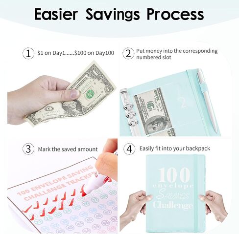 100 مظروف تحدي الموثق، كتاب تحدي توفير المال للميزانية مع مظاريف نقدية لمخطط الميزانية لتوفير 5,050 دولارًا (أسود) in Kuwait