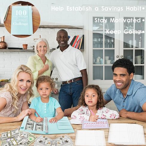 100 مظروف تحدي الموثق، كتاب تحدي توفير المال للميزانية مع مظاريف نقدية لمخطط الميزانية لتوفير 5,050 دولارًا (أسود) in Kuwait