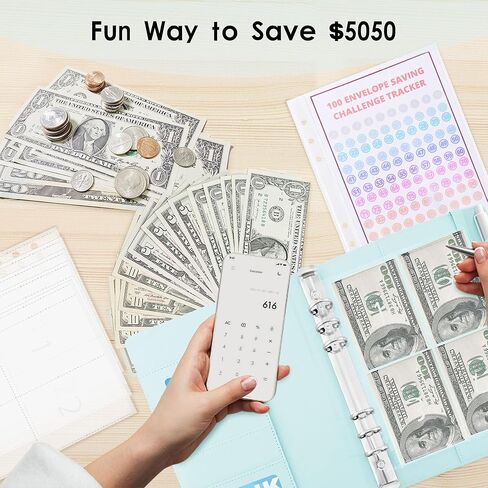 100 مظروف تحدي الموثق، كتاب تحدي توفير المال للميزانية مع مظاريف نقدية لمخطط الميزانية لتوفير 5,050 دولارًا (أسود) in Kuwait