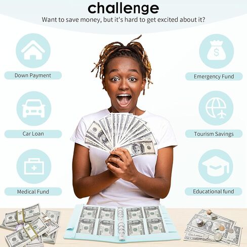 100 مظروف تحدي الموثق، كتاب تحدي توفير المال للميزانية مع مظاريف نقدية لمخطط الميزانية لتوفير 5,050 دولارًا (أسود) in Kuwait