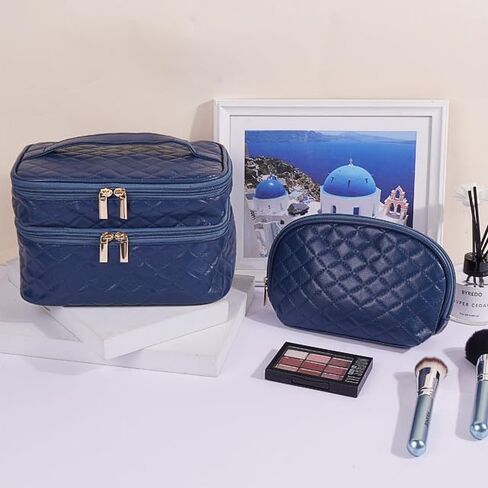 MAANGE Makeup Bags, 2 PCS Cosmetic Bag Leather Makeup Travel Bag in Kuwait