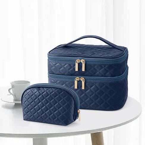 MAANGE Makeup Bags, 2 PCS Cosmetic Bag Leather Makeup Travel Bag in Kuwait