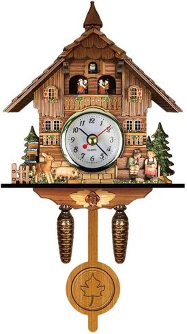 FITBEST Cuckoo Clock Traditional Wooden Handcrafted Bird Wall Clocks Battery Operated Wall Pendulum Quartz Clock for Home Decor in Saudi Arabia