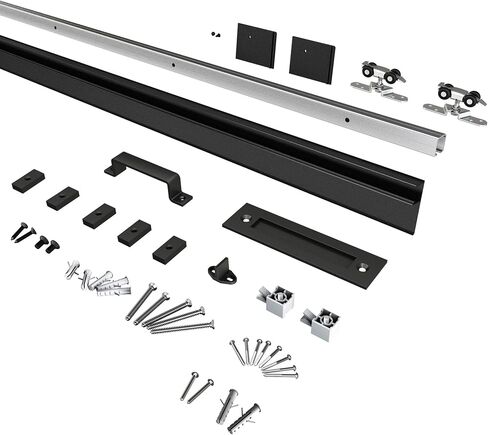 BARNSMITH 6FT Sliding Barn Door Hardware Track Kit with Door Handles Included, Low Clearance Aluminium Alloy Box Rail Barn Door Track, Sliding Door Hardware, Black (Door Panel No Indued) in Saudi Arabia