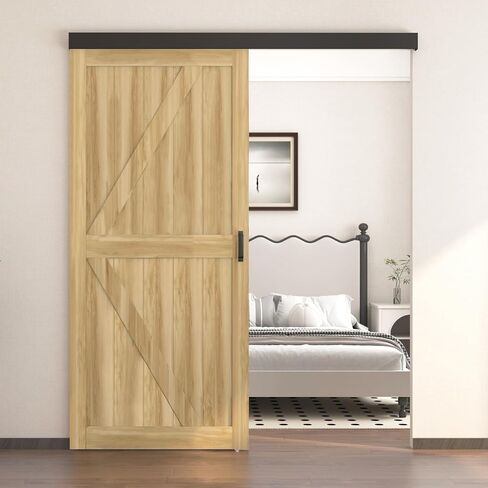 BARNSMITH 6FT Sliding Barn Door Hardware Track Kit with Door Handles Included, Low Clearance Aluminium Alloy Box Rail Barn Door Track, Sliding Door Hardware, Black (Door Panel No Indued) in Saudi Arabia