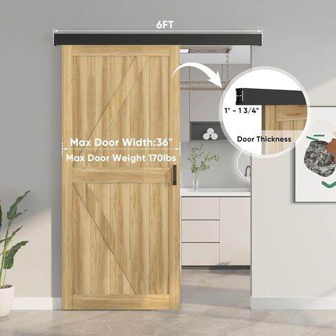BARNSMITH 6FT Sliding Barn Door Hardware Track Kit with Door Handles Included, Low Clearance Aluminium Alloy Box Rail Barn Door Track, Sliding Door Hardware, Black (Door Panel No Indued) in Saudi Arabia