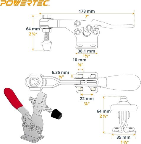 POWERTEC 2PK Toggle Clamp, 100lbs Holding Capacity, 301A Quick Release Push Pull Clamp for Woodworking Jigs and Fixtures, Pocket Hole Jigs, Welding, Crosscut Sled, CNC (20323) in Saudi Arabia