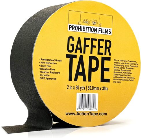 شريط ActionTape Gaffers، معتمد من الدرجة الممتازة ومجموعة الأفلام، شريط Gaff شديد التحمل، غير عاكس، متعدد الأغراض. 2 بوصة × 30 ياردة، أسود in Saudi Arabia