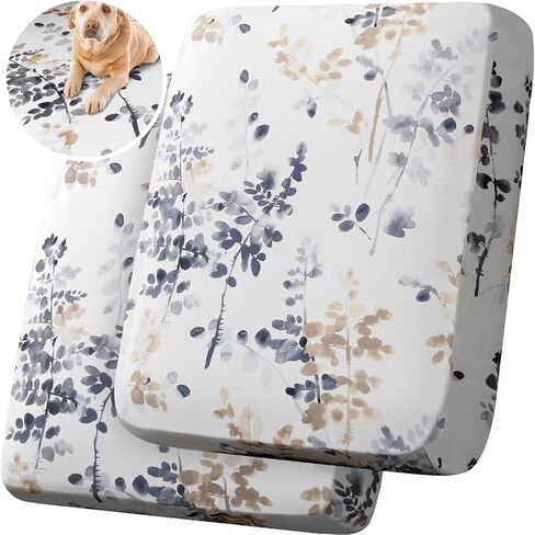 H.VERSAILTEX Velvet Chair Cushion Covers Soft Sturdy Armchair Cover Thick Couch Cover for Dogs Washable Sofa Seat Cushion Covers with Elastic Bands(1 Pack, Classical Floral - Bluestone and Taupe) in Kuwait