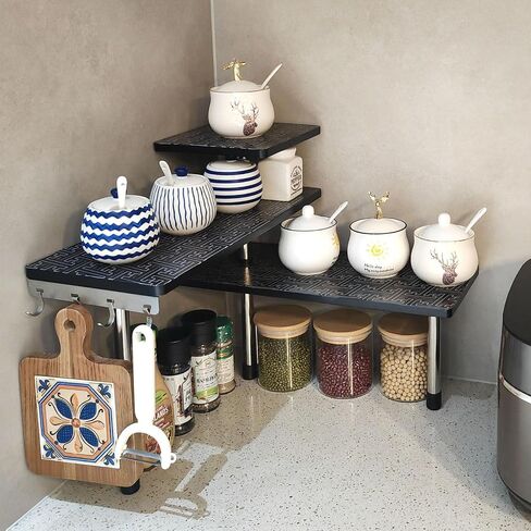 HYNAWIN Countertop Shelf,Bamboo Corner Shelf Over The Table with Printed Pattern,Desktop Storage and Organization in Kuwait