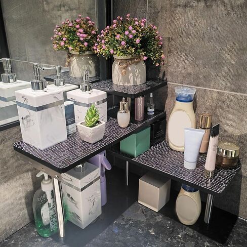HYNAWIN Countertop Shelf,Bamboo Corner Shelf Over The Table with Printed Pattern,Desktop Storage and Organization in Kuwait
