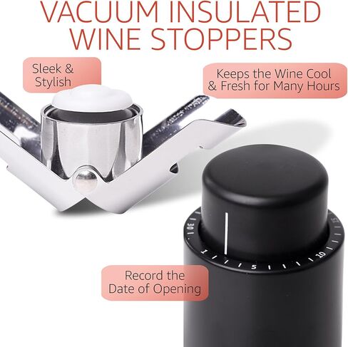Accessory Kit - 6 Piece Wine Opener Set with Manual Corkscrew, Vacuum Sealers, Stopper, Aerator, Pourer - Wine Gifts for Women - Wine Bottle Preserver Gift Set for Wine Lovers in Kuwait