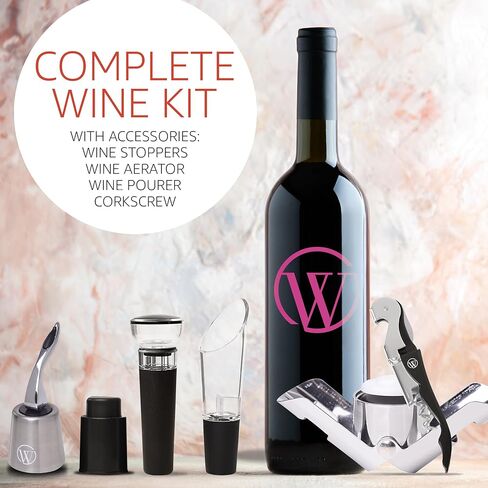 Accessory Kit - 6 Piece Wine Opener Set with Manual Corkscrew, Vacuum Sealers, Stopper, Aerator, Pourer - Wine Gifts for Women - Wine Bottle Preserver Gift Set for Wine Lovers in Kuwait