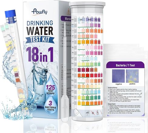 Pawfly 18 in 1 Drinking Water Test Kit, 125 Strips for Tap Water Well Swimming Pool Aquarium Spa, Home Water Quality Test Strips for pH Hardness Chlorine Lead Iron Copper Nitrate Fluoride & More in Saudi Arabia