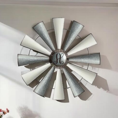 COLLECTIVE HOME - Monogram Metal Windmill, Galvanized Hanging Wall Decor, Farmhouse Wall Sculpture, 22 Inch Wall Art for Office Living Room Bedroom (Black) in Saudi Arabia