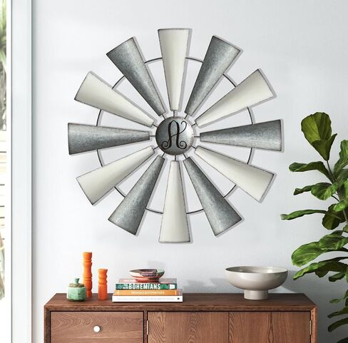 COLLECTIVE HOME - Monogram Metal Windmill, Galvanized Hanging Wall Decor, Farmhouse Wall Sculpture, 22 Inch Wall Art for Office Living Room Bedroom (Black) in Saudi Arabia