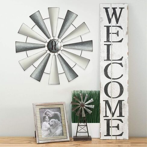 COLLECTIVE HOME - Monogram Metal Windmill, Galvanized Hanging Wall Decor, Farmhouse Wall Sculpture, 22 Inch Wall Art for Office Living Room Bedroom (Black) in Saudi Arabia