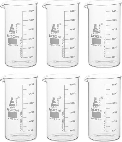 EISCO 6PK Beakers, 600ml - Tall Form with Spout - White, 50ml Graduations - Borosilicate 3.3 Glass in Saudi Arabia