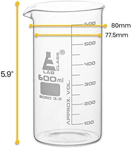 EISCO 6PK Beakers, 600ml - Tall Form with Spout - White, 50ml Graduations - Borosilicate 3.3 Glass in Saudi Arabia