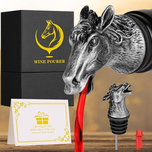 LKKCHER Horse Head 2-in-1 Wine Aerator Bottle Pourer and Stopper for Men Women Horse Racing Fans, Liquor Bottle Pourers Spout for Alcohol Spirits, Wine Gifts Accessories, Dark Silver in Saudi Arabia