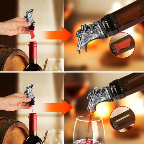 LKKCHER Horse Head 2-in-1 Wine Aerator Bottle Pourer and Stopper for Men Women Horse Racing Fans, Liquor Bottle Pourers Spout for Alcohol Spirits, Wine Gifts Accessories, Dark Silver in Saudi Arabia