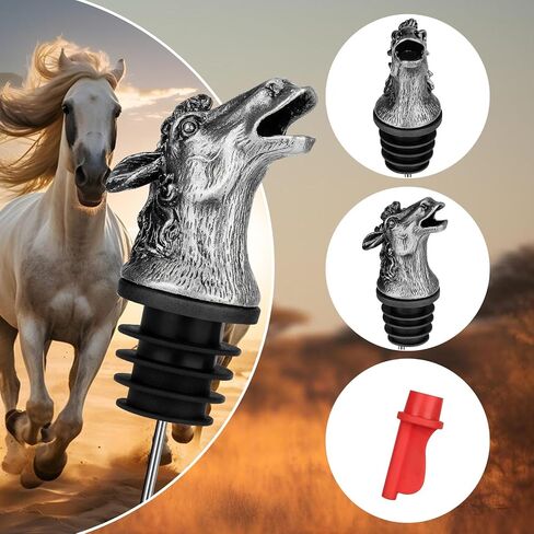 LKKCHER Horse Head 2-in-1 Wine Aerator Bottle Pourer and Stopper for Men Women Horse Racing Fans, Liquor Bottle Pourers Spout for Alcohol Spirits, Wine Gifts Accessories, Dark Silver in Saudi Arabia