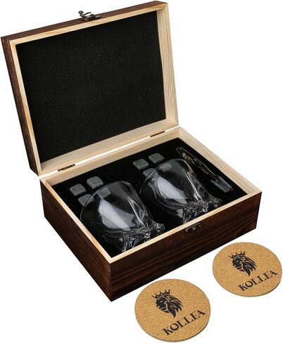 هدايا للرجال الأب، مجموعة نظارات كوليا ويسكي المكونة من 2 وأحجار الويسكي، أفكار هدايا الويسكي للرجال، الأب، الرجل، الزوج، عيد الميلاد، التقاعد، صندوق خشبي لعيد الميلاد وأحجار الويسكي والكوستر in Kuwait