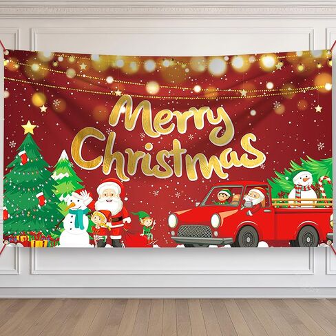Techops Merry Christmas Banner, Red Green Banner Christmas Large Santa Claus Christmas Garland Merry Christmas Background Banner Decor for New Year Party (lightstrip) in Saudi Arabia