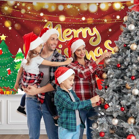 Techops Merry Christmas Banner, Red Green Banner Christmas Large Santa Claus Christmas Garland Merry Christmas Background Banner Decor for New Year Party (lightstrip) in Saudi Arabia