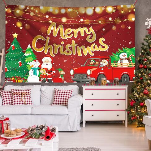 Techops Merry Christmas Banner, Red Green Banner Christmas Large Santa Claus Christmas Garland Merry Christmas Background Banner Decor for New Year Party (lightstrip) in Saudi Arabia