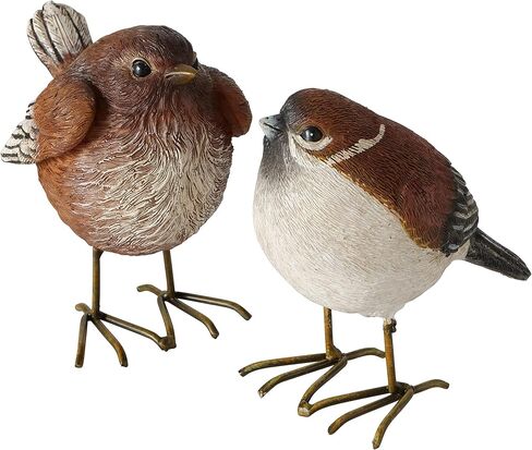 WHW Whole House Worlds North American Song Sparrows, Set of 2, Bird Figurines, Rustic Brown and White, Detailed Feathers, Table Top Accent Figurines, Hand Cast Poly Resin, 3.5 Inches in Kuwait