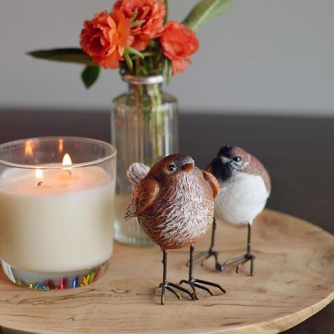 WHW Whole House Worlds North American Song Sparrows, Set of 2, Bird Figurines, Rustic Brown and White, Detailed Feathers, Table Top Accent Figurines, Hand Cast Poly Resin, 3.5 Inches in Kuwait