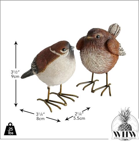 WHW Whole House Worlds North American Song Sparrows, Set of 2, Bird Figurines, Rustic Brown and White, Detailed Feathers, Table Top Accent Figurines, Hand Cast Poly Resin, 3.5 Inches in Kuwait