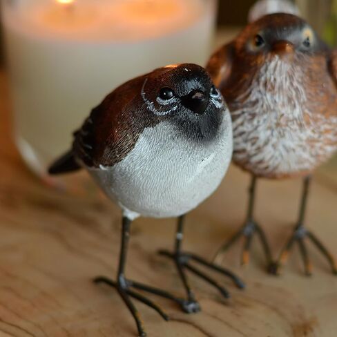 WHW Whole House Worlds North American Song Sparrows, Set of 2, Bird Figurines, Rustic Brown and White, Detailed Feathers, Table Top Accent Figurines, Hand Cast Poly Resin, 3.5 Inches in Kuwait
