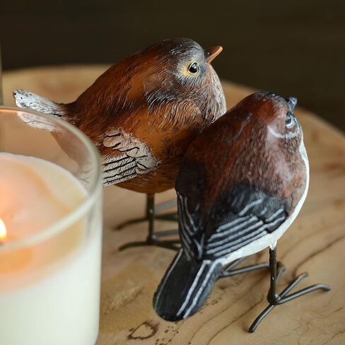 WHW Whole House Worlds North American Song Sparrows, Set of 2, Bird Figurines, Rustic Brown and White, Detailed Feathers, Table Top Accent Figurines, Hand Cast Poly Resin, 3.5 Inches in Kuwait