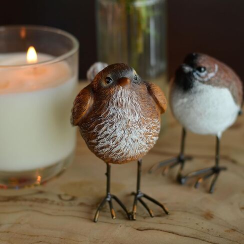 WHW Whole House Worlds North American Song Sparrows, Set of 2, Bird Figurines, Rustic Brown and White, Detailed Feathers, Table Top Accent Figurines, Hand Cast Poly Resin, 3.5 Inches in Kuwait
