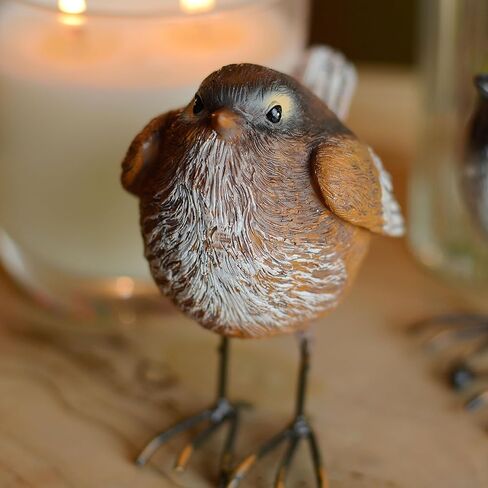 WHW Whole House Worlds North American Song Sparrows, Set of 2, Bird Figurines, Rustic Brown and White, Detailed Feathers, Table Top Accent Figurines, Hand Cast Poly Resin, 3.5 Inches in Kuwait