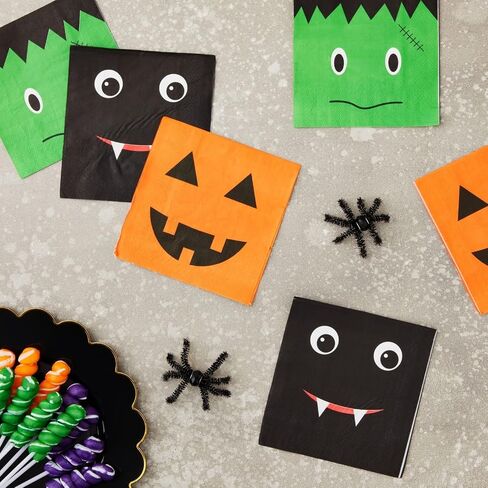 BLUE PANDA - 150 Pack Halloween Paper Napkins, Jack-O-Lantern, Vampire Bat, and Frankenstein Party Supplies (5 x 5 In) in Saudi Arabia