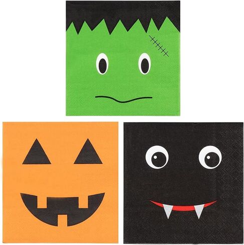 BLUE PANDA - 150 Pack Halloween Paper Napkins, Jack-O-Lantern, Vampire Bat, and Frankenstein Party Supplies (5 x 5 In) in Saudi Arabia