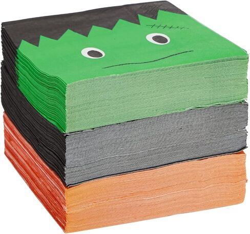 BLUE PANDA - 150 Pack Halloween Paper Napkins, Jack-O-Lantern, Vampire Bat, and Frankenstein Party Supplies (5 x 5 In) in Saudi Arabia