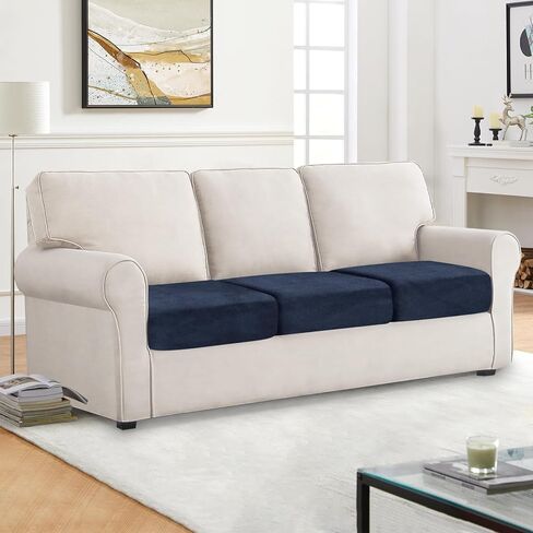 Couch Covers for 3 Cushion Couch Sofa Velvet 3-Piece Seat Cushion Cover Stretch Sofa Covers Separated Sectional Sofa Slipcovers Furniture Protector (3-Seater or Backrest, Navy) in Kuwait