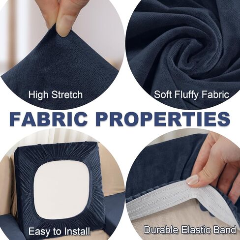 Couch Covers for 3 Cushion Couch Sofa Velvet 3-Piece Seat Cushion Cover Stretch Sofa Covers Separated Sectional Sofa Slipcovers Furniture Protector (3-Seater or Backrest, Navy) in Kuwait