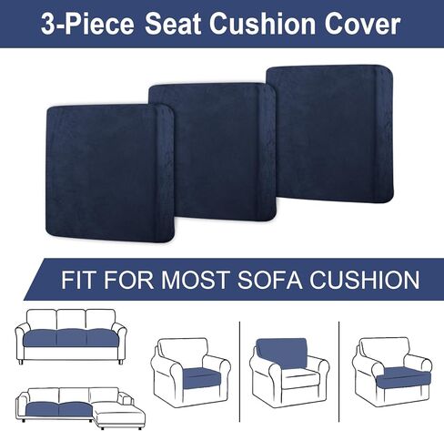 Couch Covers for 3 Cushion Couch Sofa Velvet 3-Piece Seat Cushion Cover Stretch Sofa Covers Separated Sectional Sofa Slipcovers Furniture Protector (3-Seater or Backrest, Navy) in Kuwait