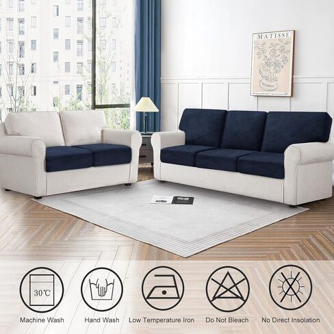 Couch Covers for 3 Cushion Couch Sofa Velvet 3-Piece Seat Cushion Cover Stretch Sofa Covers Separated Sectional Sofa Slipcovers Furniture Protector (3-Seater or Backrest, Navy) in Kuwait