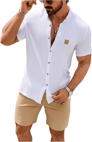 SOLY HUX Men's Casual Tracksuit Button Down Shirt and Drawstring Waist Short Sets Summer 2 Piece Outfits in Kuwait