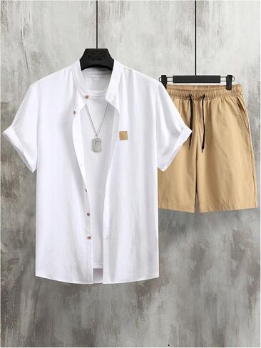 SOLY HUX Men's Casual Tracksuit Button Down Shirt and Drawstring Waist Short Sets Summer 2 Piece Outfits in Kuwait