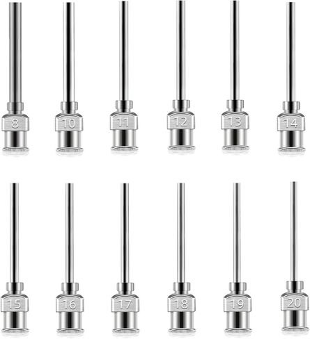 12IN1 إبرة مسطحة صناعية من الفولاذ المقاوم للصدأ، إبرة توزيع معدنية كاملة، موزع حقنة، إبر حادة (8/10/11/12/13/14/15/16/17/18/19/20 جم) in Kuwait