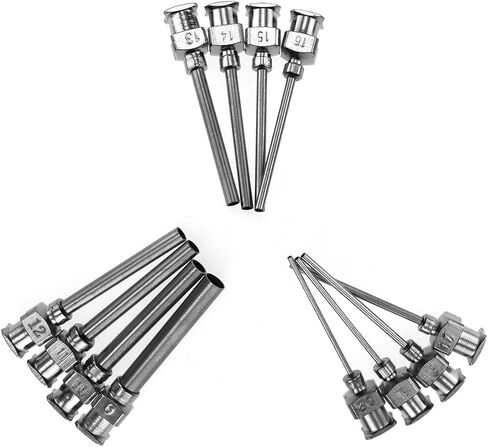 12IN1 إبرة مسطحة صناعية من الفولاذ المقاوم للصدأ، إبرة توزيع معدنية كاملة، موزع حقنة، إبر حادة (8/10/11/12/13/14/15/16/17/18/19/20 جم) in Kuwait