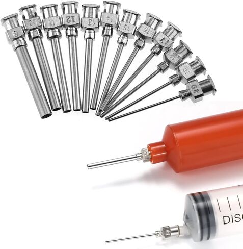 12IN1 إبرة مسطحة صناعية من الفولاذ المقاوم للصدأ، إبرة توزيع معدنية كاملة، موزع حقنة، إبر حادة (8/10/11/12/13/14/15/16/17/18/19/20 جم) in Kuwait